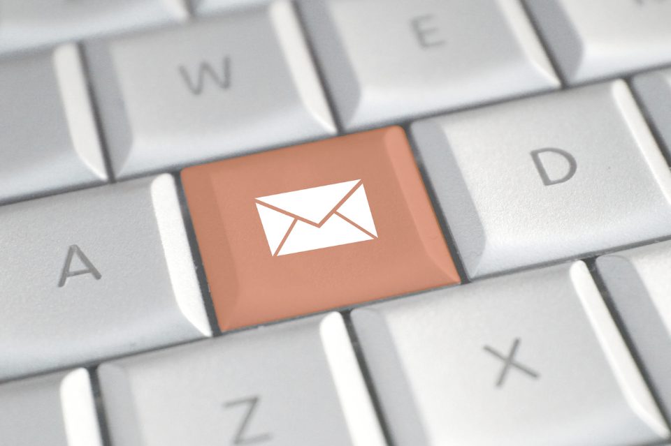 Keyboard with a terracotta envelope key